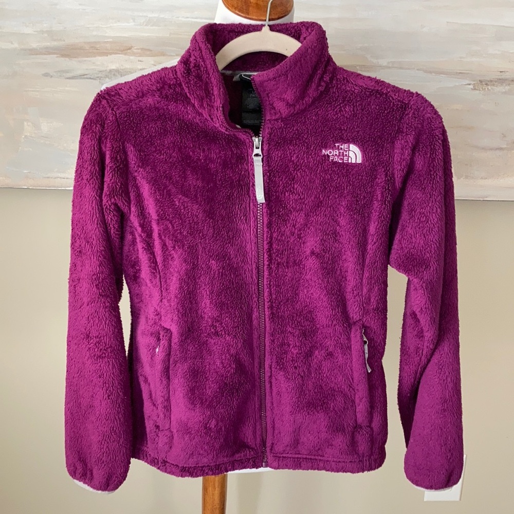 The North Face purple fuzzy zip up jacket